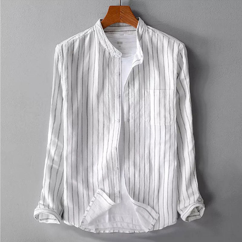 Men's Long Sleeve Shirt Stripe Pattern with Chest Pocket Casual Style