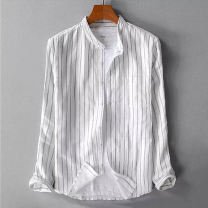 Men's Long Sleeve Shirt Stripe Pattern with Chest Pocket Casual Style