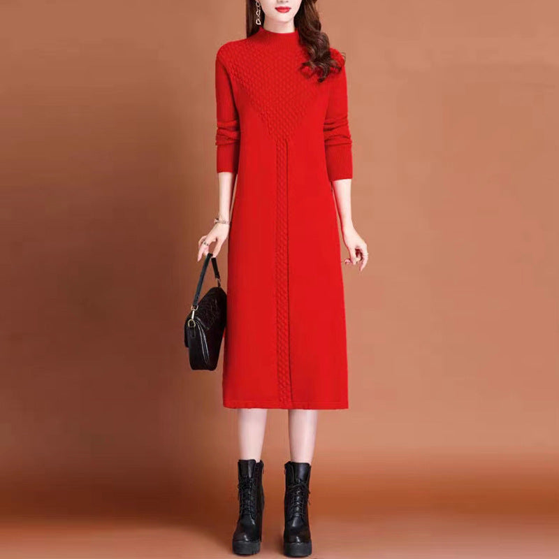 Women's Maxi Dress Elegant Knit Design High Neck