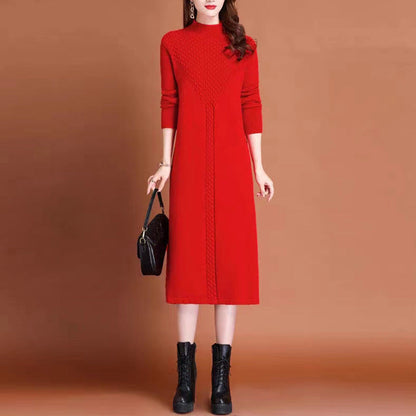 Women's Maxi Dress Elegant Knit Design High Neck