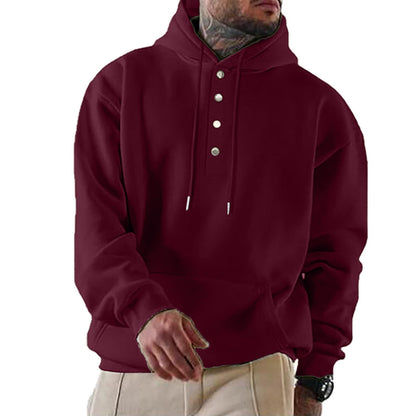 Men's Hoodie Hood Trendy Button Closure Practical