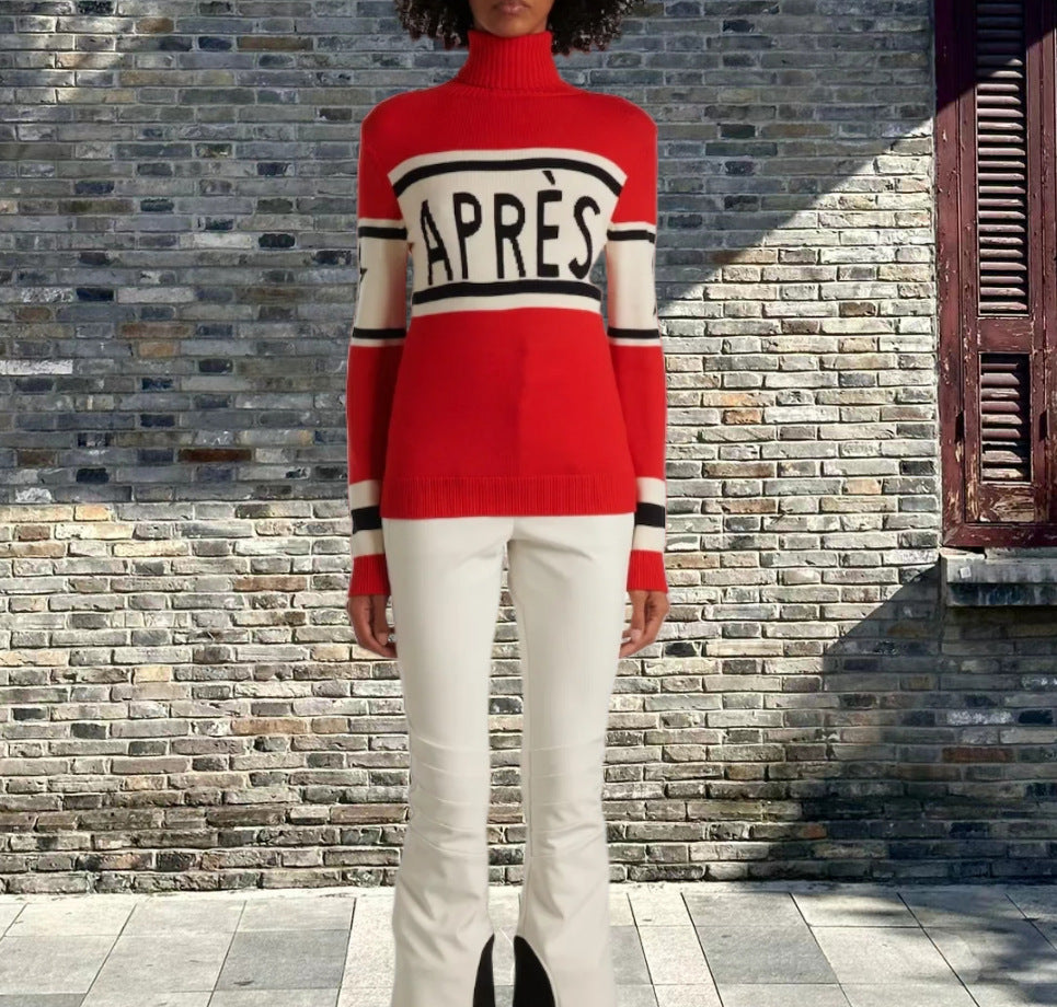 Women's Knitted Jumper High Neck Trendy Lettering