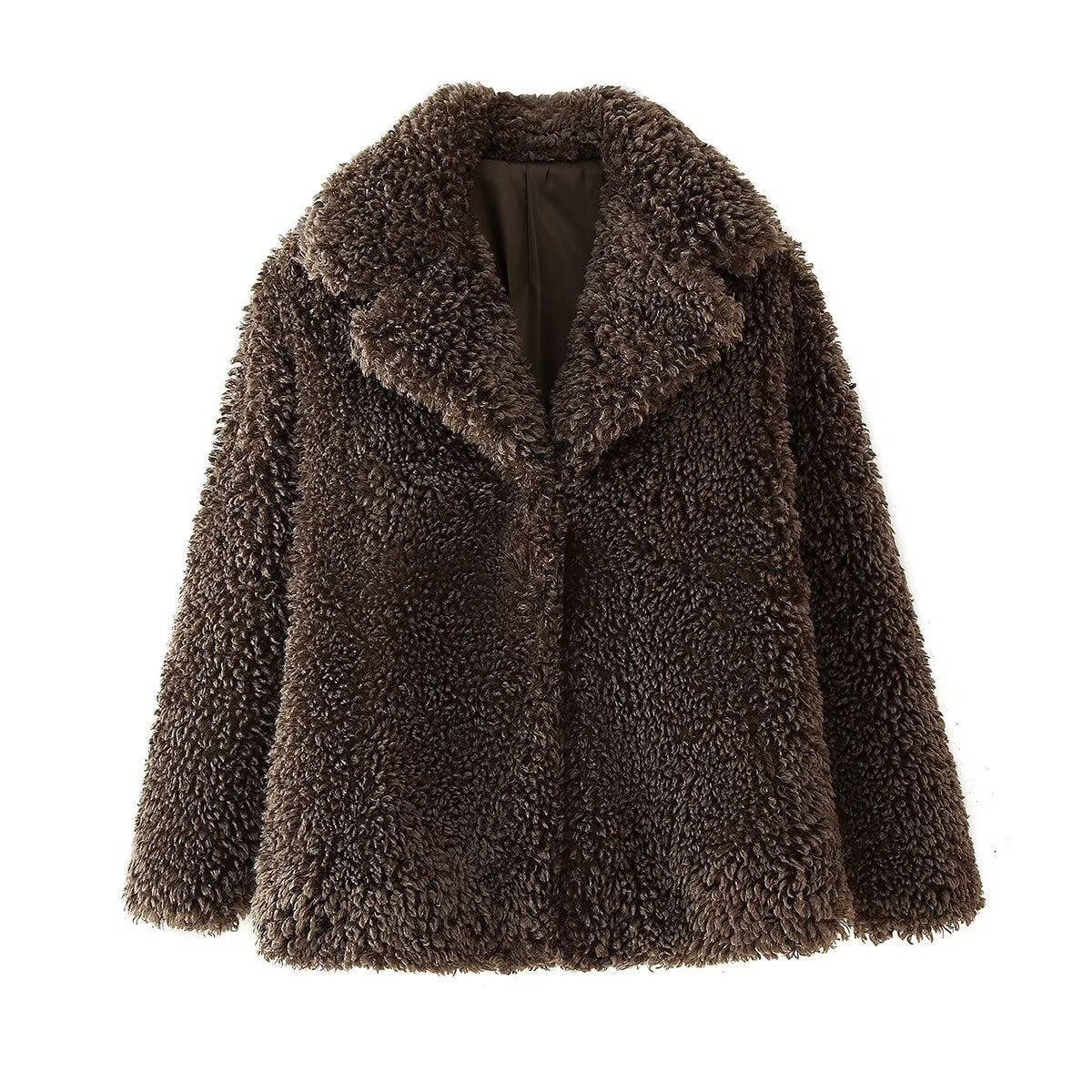 Damen Plüschjacke Weich Kunstfell Eleganter Kragen