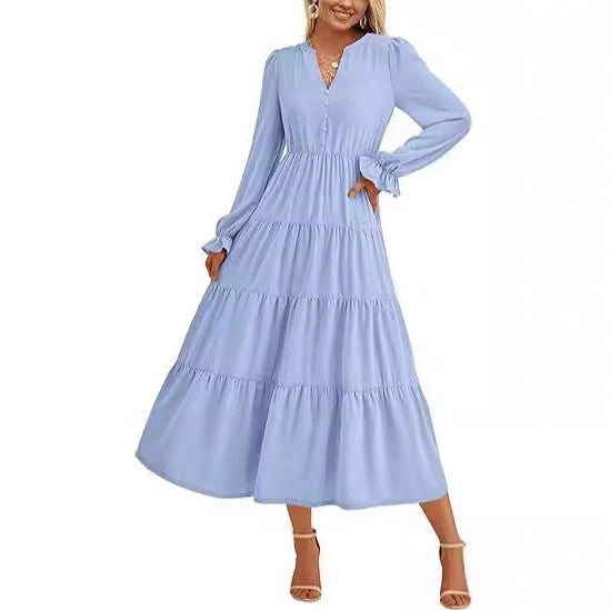Damen Maxikleid Elegant Voluminöse Ärmel - IdealeKleiden