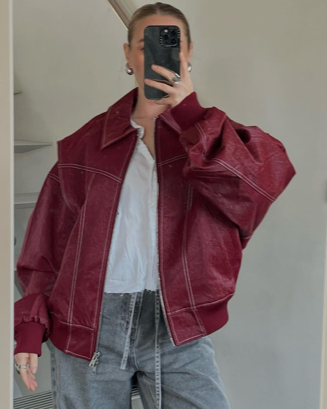Fashionable Women's Leather Jacket Oversized Cut Trendy