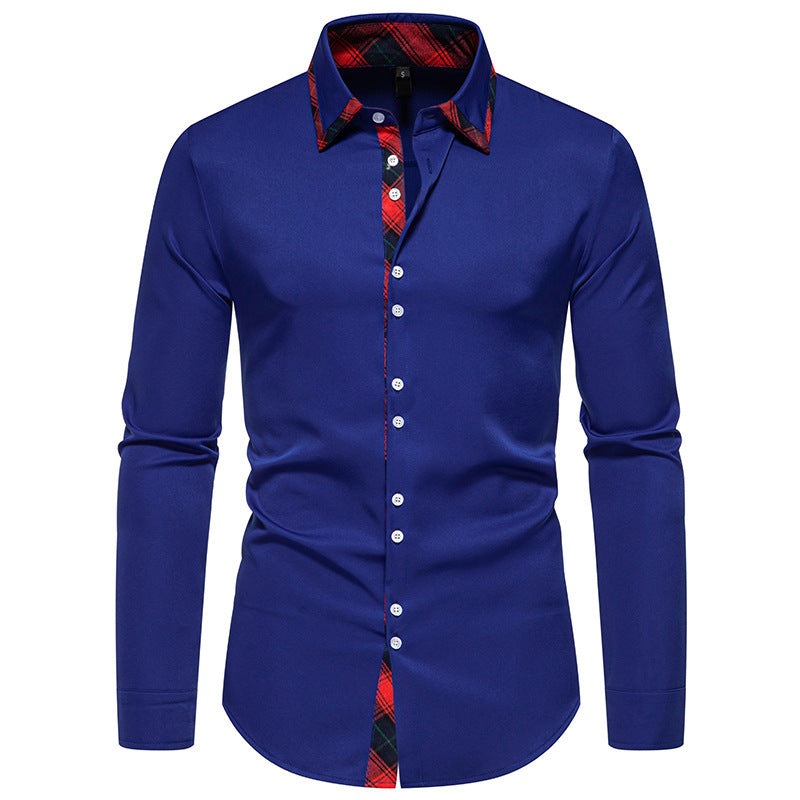 Men's Elegant Long-Sleeve Shirt Contrast Collar