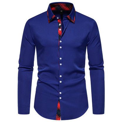 Men's Elegant Long-Sleeve Shirt Contrast Collar