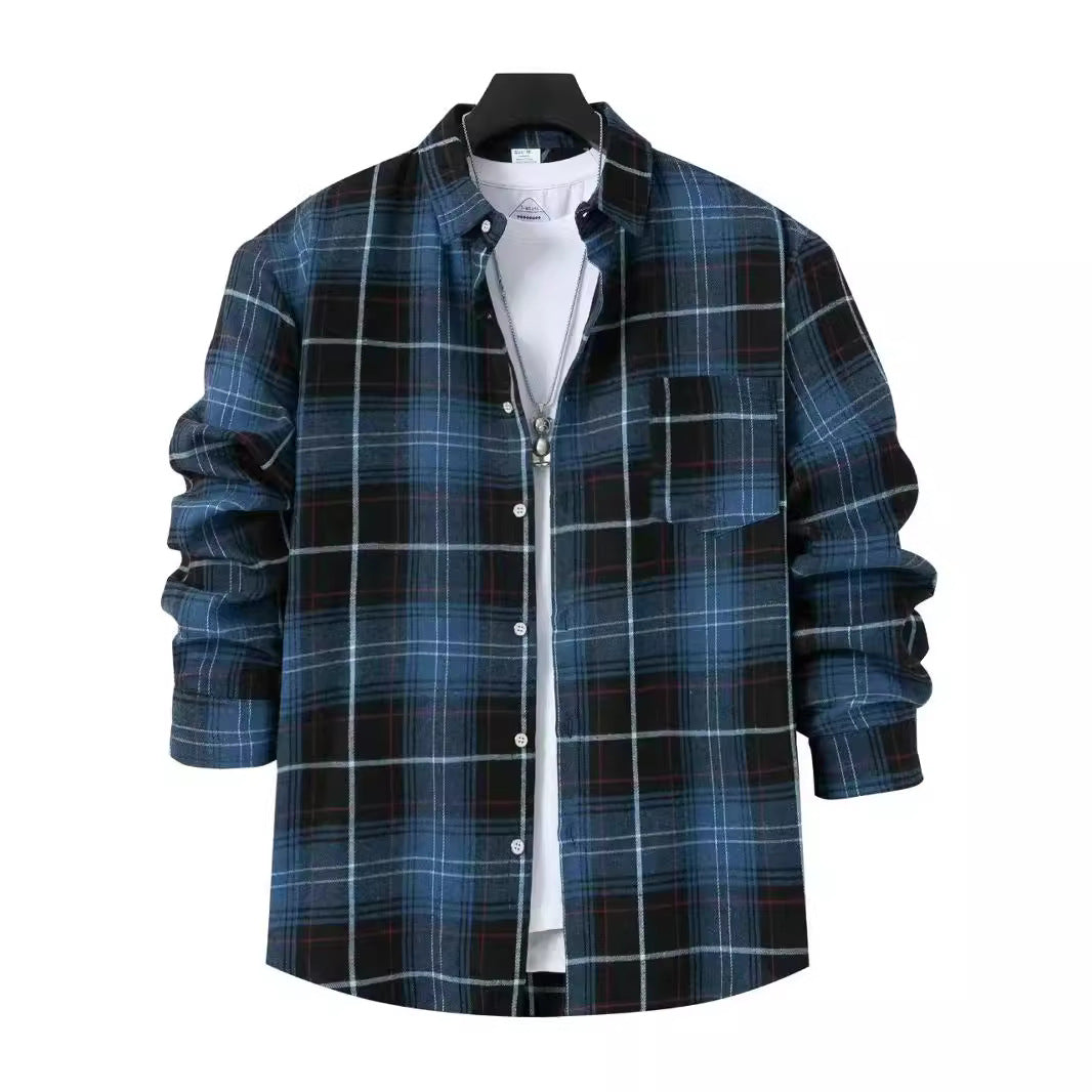 Plaid Shirt Plus Size Long Sleeve with Chest Pocket