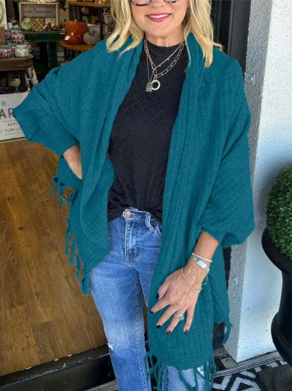 Women's Poncho with Fringes Elegant Wrap