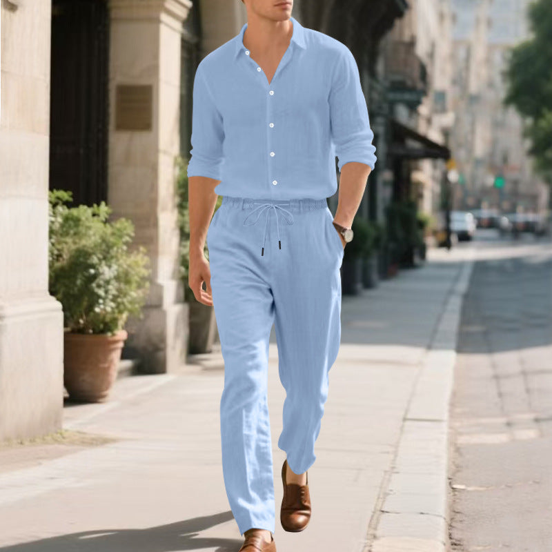 Men's Modern Casual Linen Trousers with Drawstring