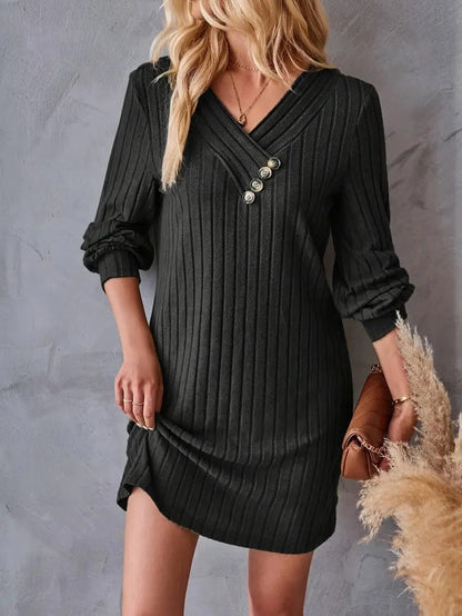 Elegantes Damen Röhrenkleid mit V-Ausschnitt und Dekorationsknöpfen