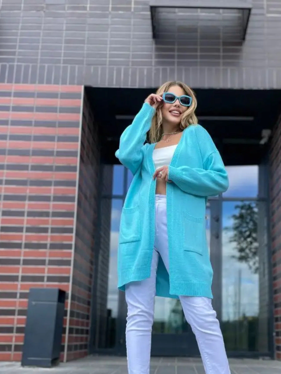 Damen Strickjacke Oversized Offene Front - IdealeKleiden