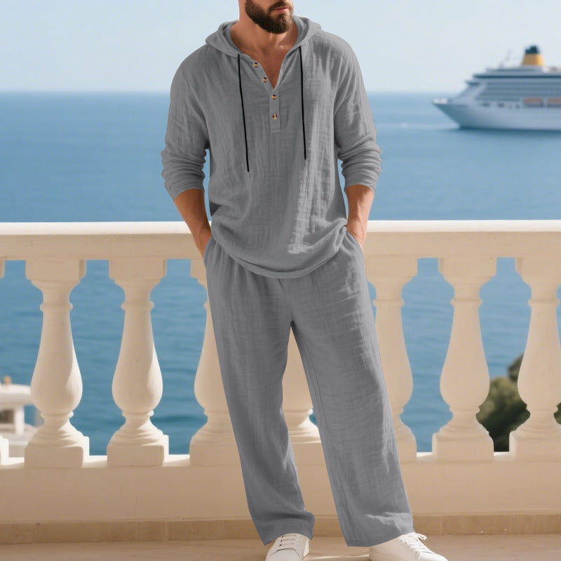 Men's Linen Hoodie Set Comfortable With Pockets