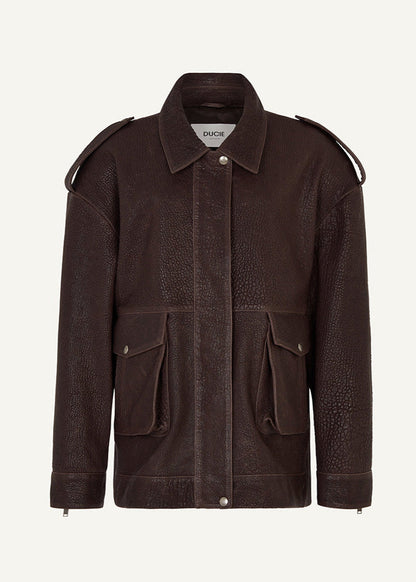 Dark Brown Leather Jacket With Practical Pockets