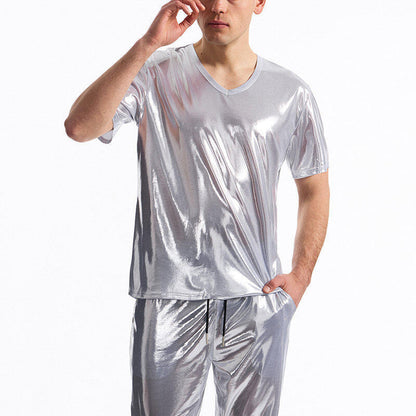 Men's T-Shirt V-Neck Shiny Look Premium Quality