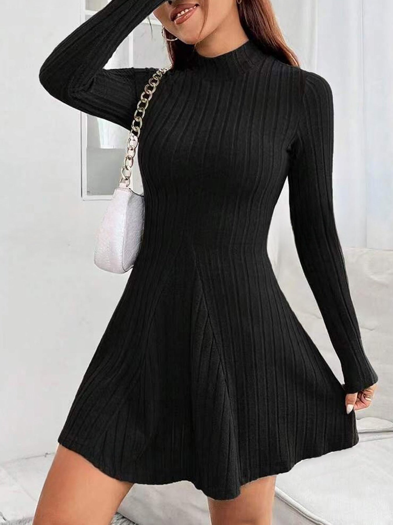 Damen Strickkleid Elegant Langärmlig