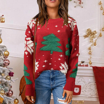 Damen Weihnachtspullover Festlich Schneemuster