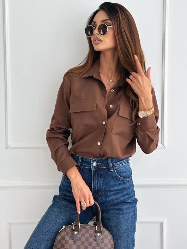Women's Blouse Elegant Classic With Chest Pockets