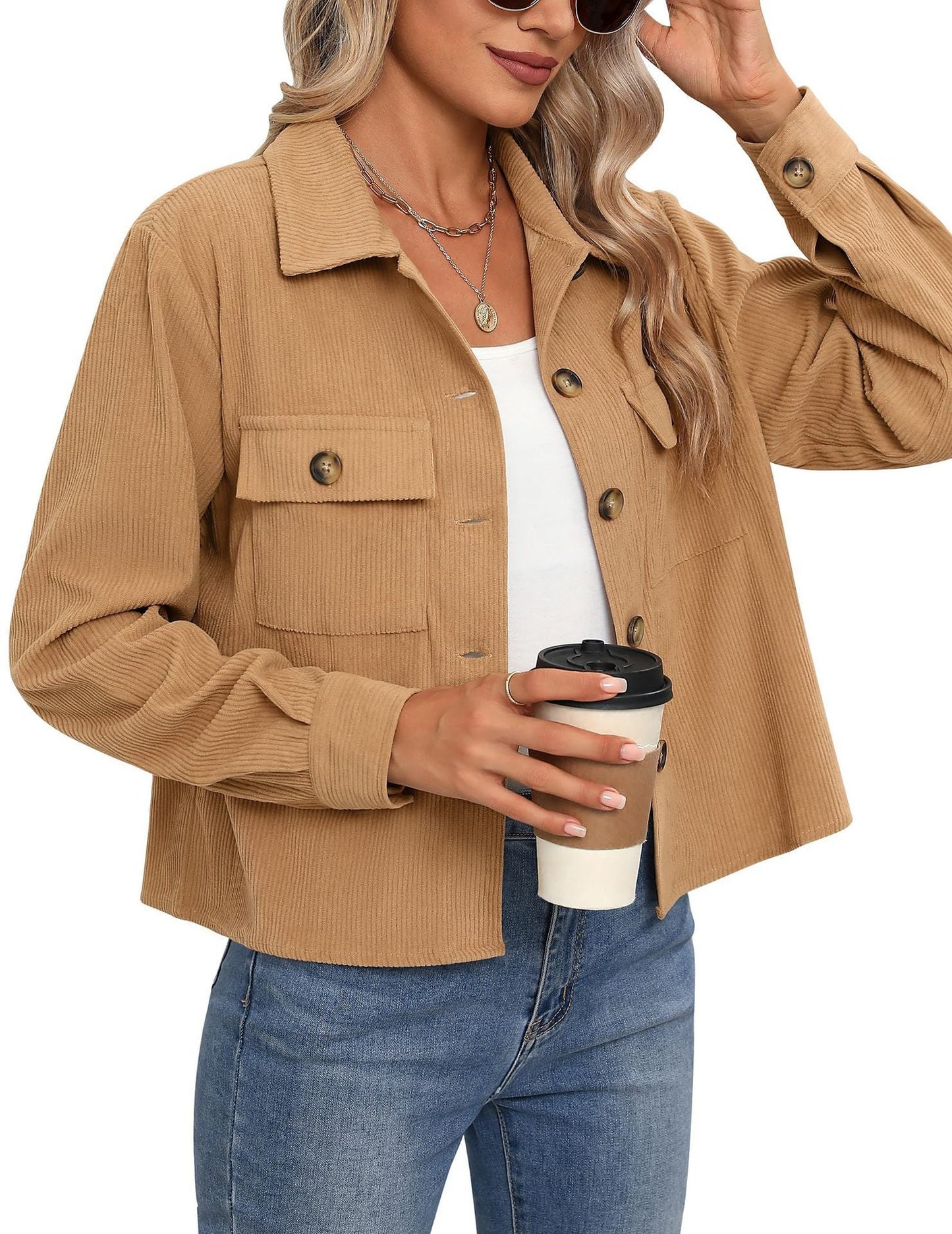 Women's Corduroy Jacket Modern Two-Pocket Design