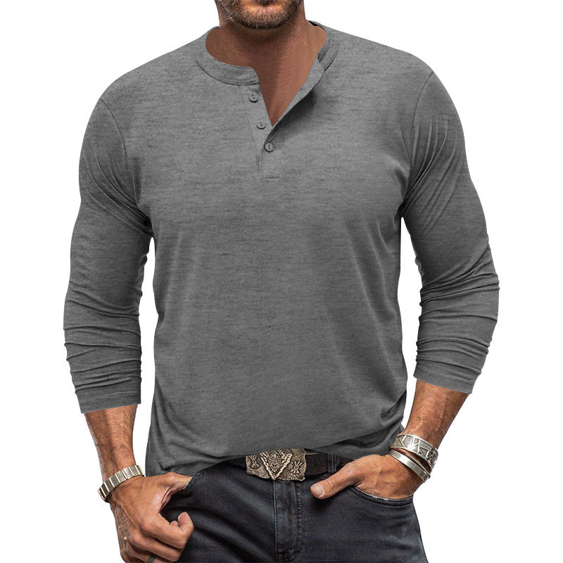 Men's Long-Sleeve T-Shirt with Elegant Button Placket