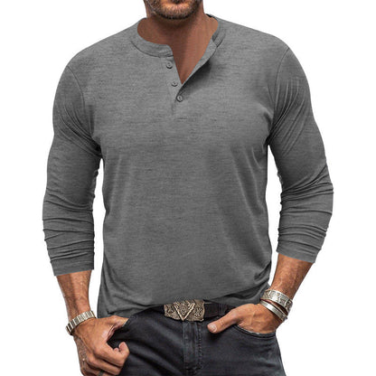 Men's Long-Sleeve T-Shirt with Elegant Button Placket