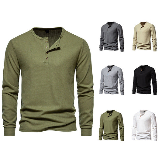 Herren Langarmshirt Strukturiert Modern Knöpfe - IdealeKleiden