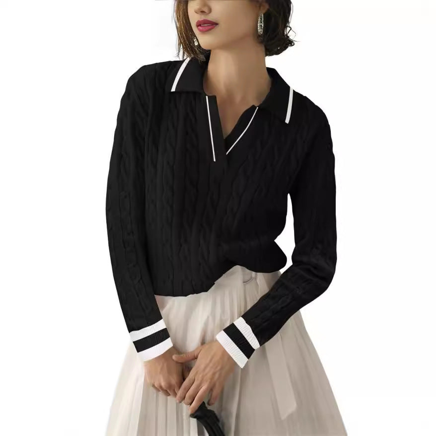 Women's Polo Shirt Knit Pattern Contrast Colors Elegant