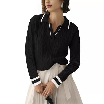 Women's Polo Shirt Knit Pattern Contrast Colors Elegant