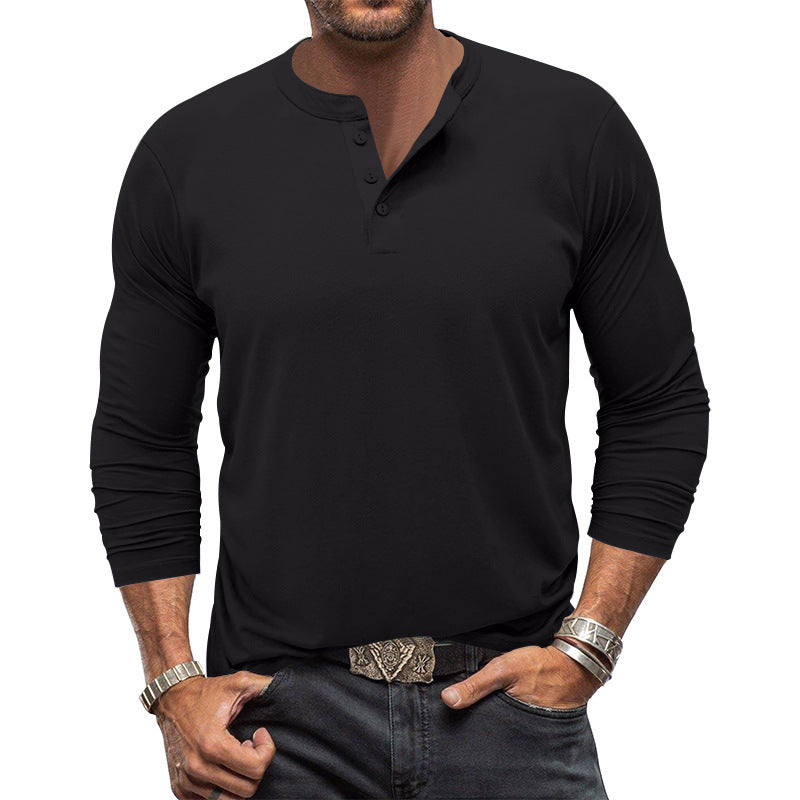 Men's Long-Sleeve T-Shirt with Elegant Button Placket