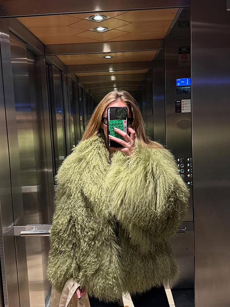 Damen Oversized Kunstpelz Jacke Voluminös Chic