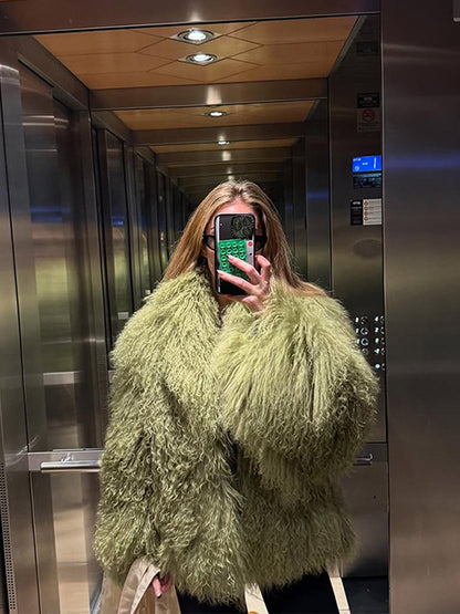 Damen Oversized Kunstpelz Jacke Voluminös Chic