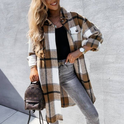 Women's Plaid Overshirt with Buttons and Pockets Modern Stylish