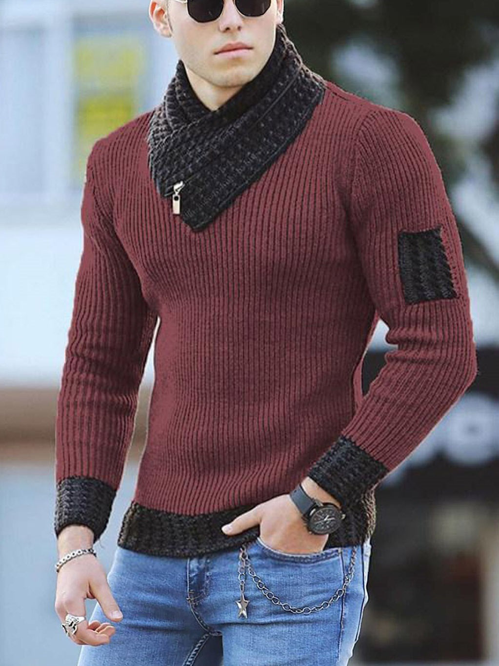 Men's Knitted Jumper Modern Collar Zip