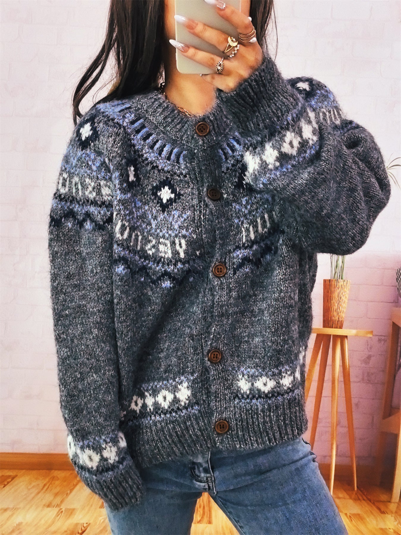 Women's Cardigan Colorful Nordic Generous