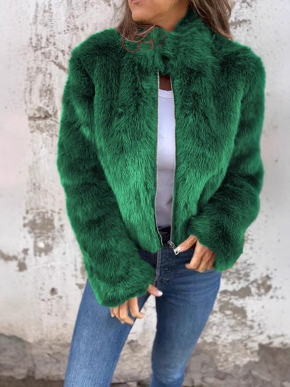 Women's Faux Fur Jacket Loose Fit High Collar