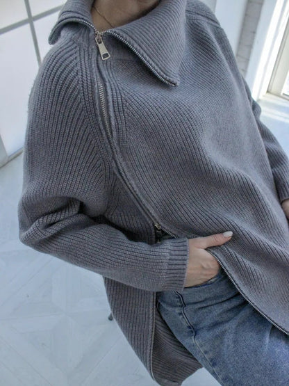 Oversized Rib-Knit Asymmetrical Big Collar Dress