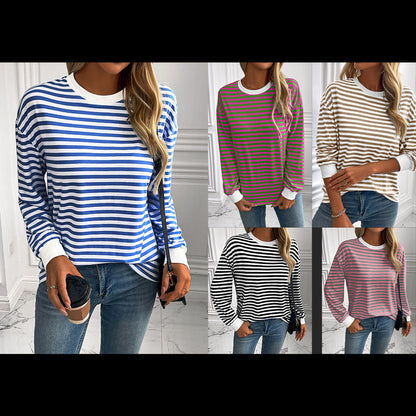 Damen Pullover Längsstreifen Bequem Oversized - IdealeKleiden