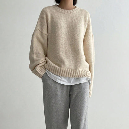 Oversized Wool Pullover with Ribbed Crew Neck