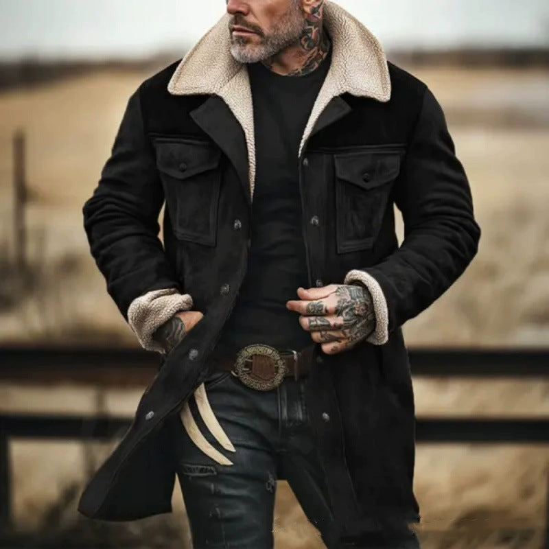 Leather Jacket with Sheepskin Collar Modern Laced