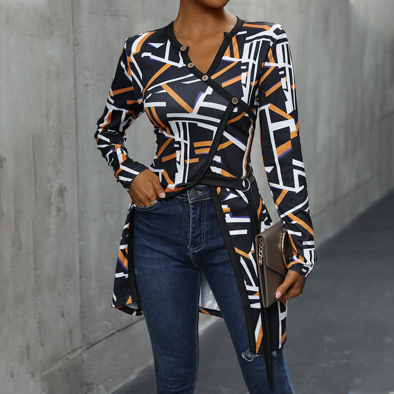 Women's Tunic Top Long Sleeve Graphic Print Chic