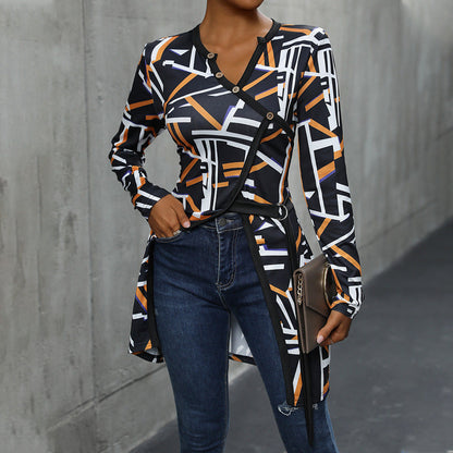 Women's Tunic Top Long Sleeve Graphic Print Chic