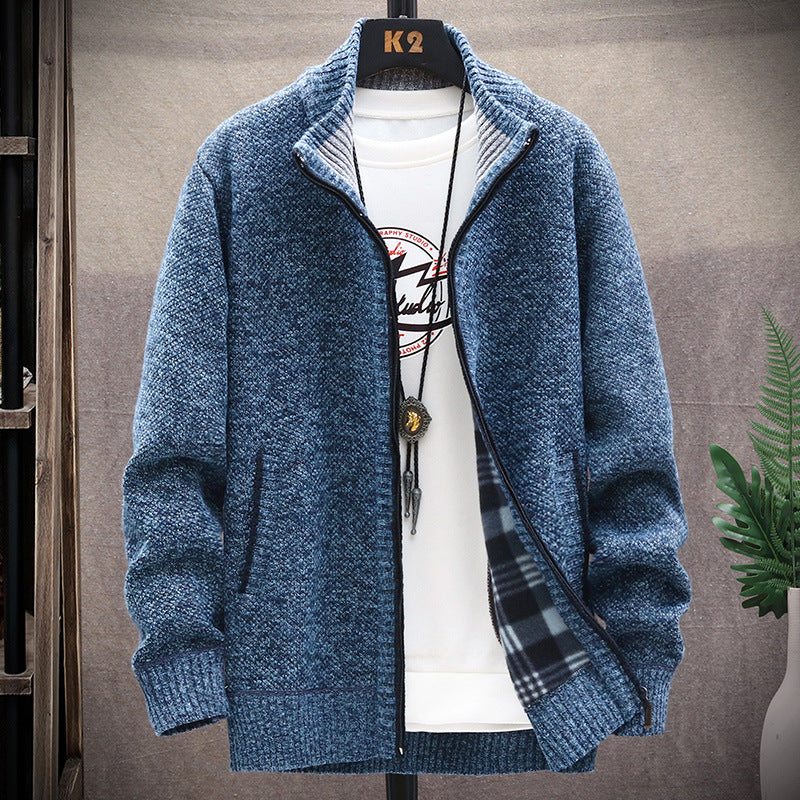 Herren Strickjacke Stehkragen Modern Taschen
