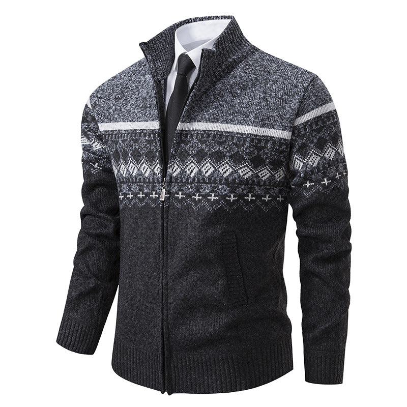 Men's Pullover Stand-up Collar Norwegian Pattern Winter Jacket