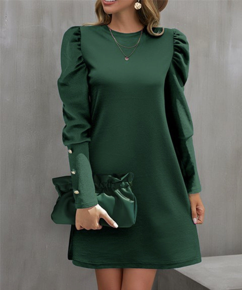 Women's Mini Dress Round Neck Elegant Puff Sleeve Dress
