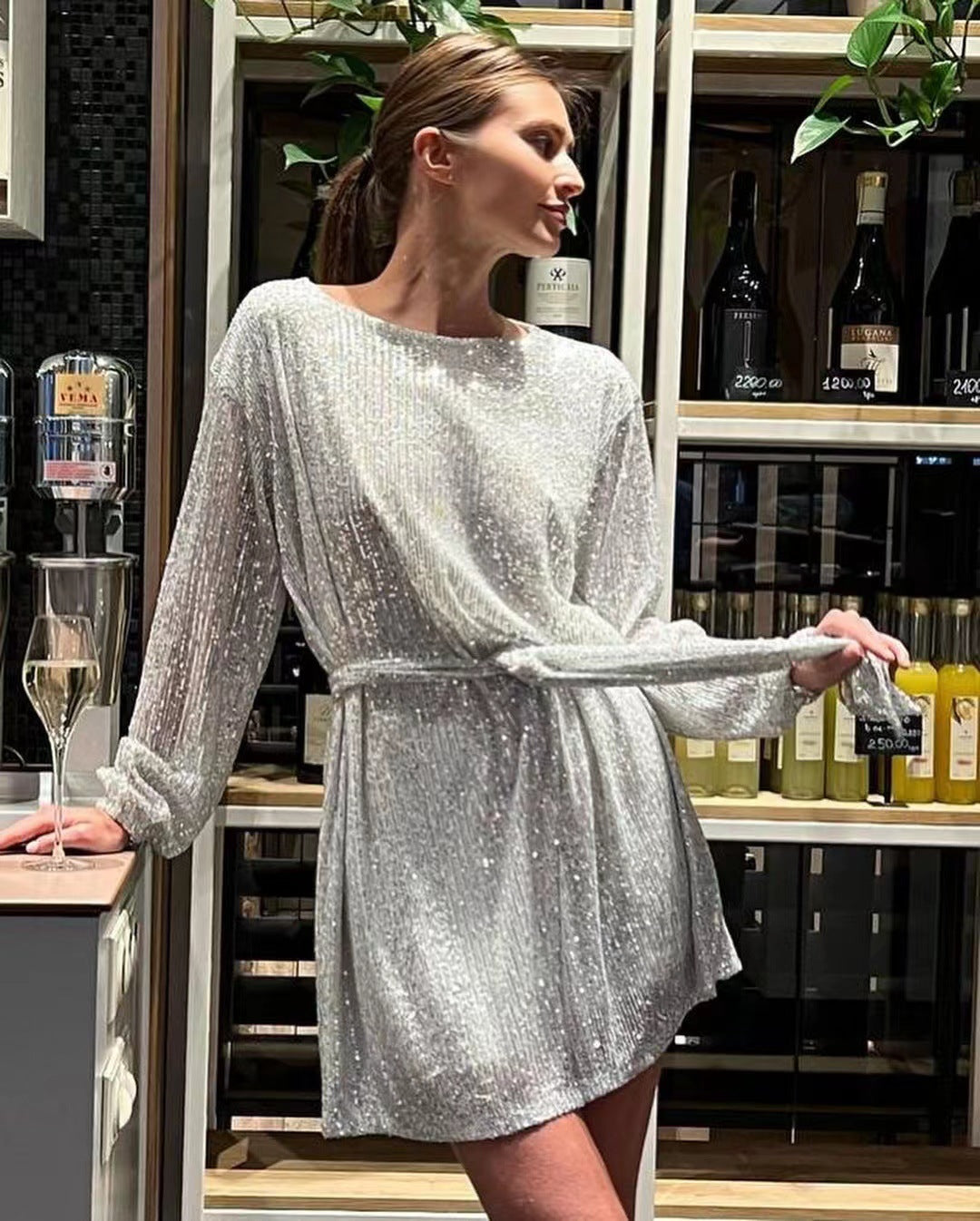 Women's Party Dress Glitter Lurex Elegant Lace-Up