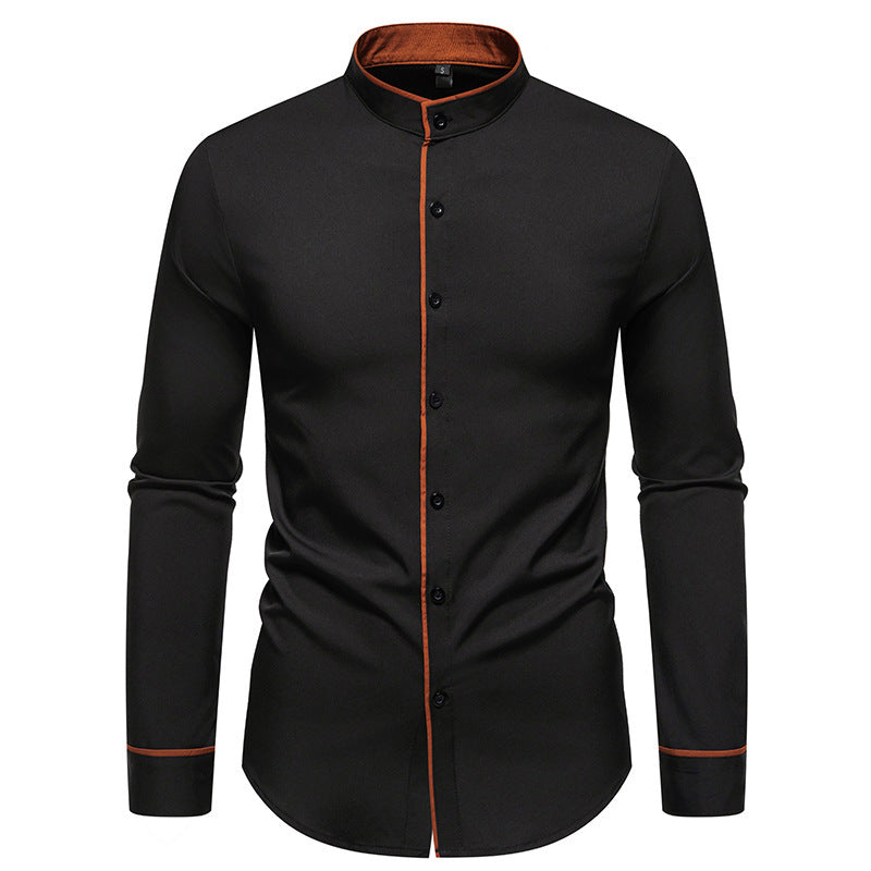 Men's Modern Stand-Up Collar Contrast Button Shirt