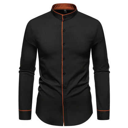 Men's Modern Stand-Up Collar Contrast Button Shirt