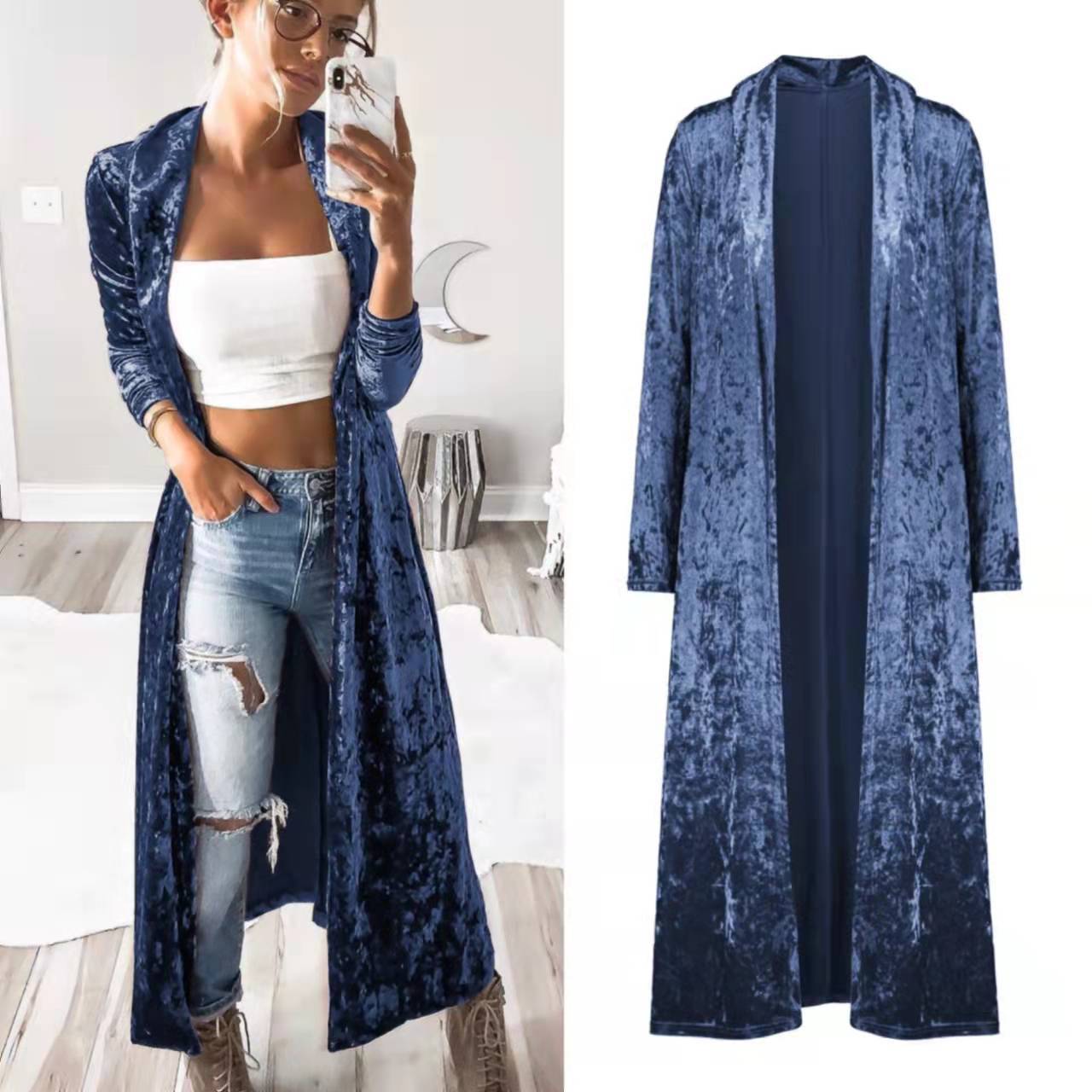 Women's Velour Coat Long Elegant Evening Dress