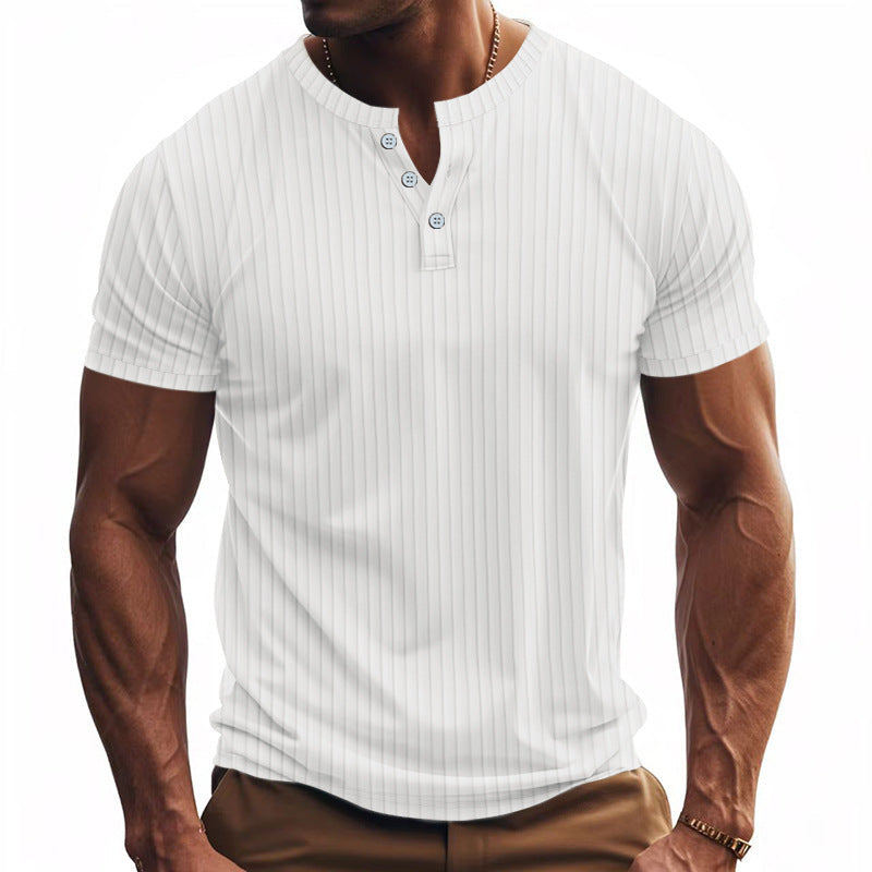 Men's Short-Sleeve Henley Shirt Striped Practical