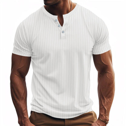 Men's Short-Sleeve Henley Shirt Striped Practical